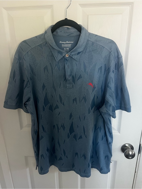 Tommy Bahama Other - Tommy Bahama Blue Leaf-Pattern IslandZone Polo with Red Logo